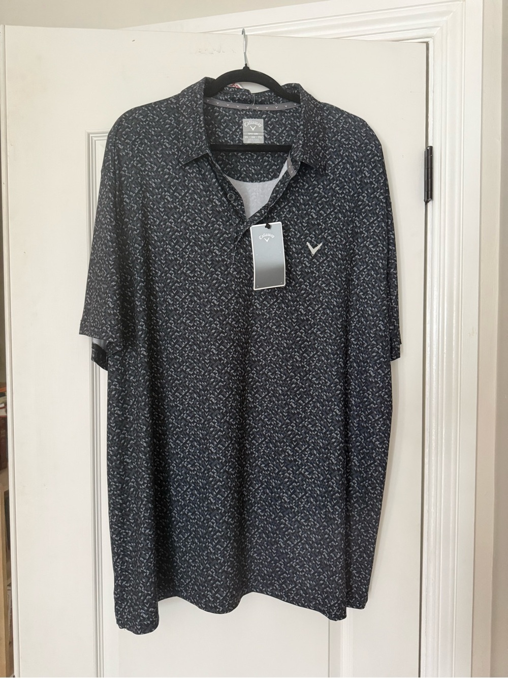 Callaway Opti-Dri SPF Black White Geometric Pattern Men's Polo Golf